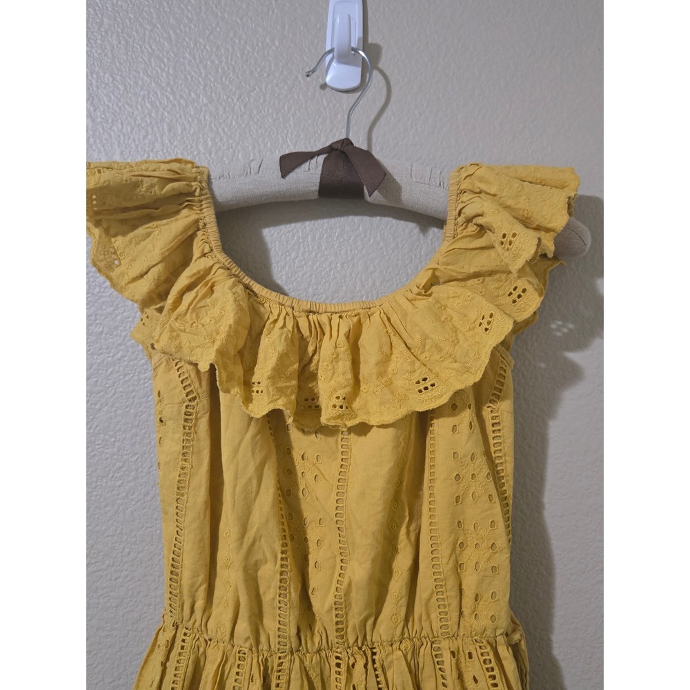 Zara TRF Mustard Yellow Eyelet Embroidery Ruffle Midi Dress Small